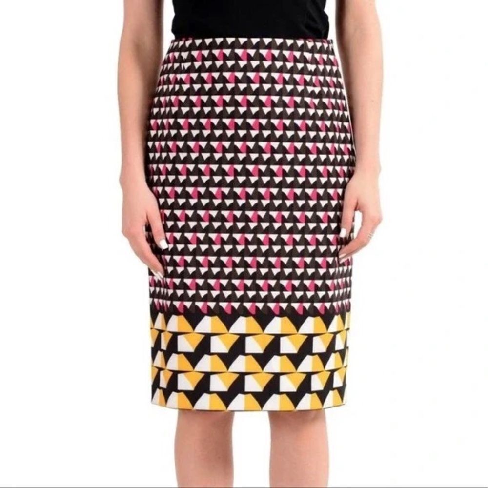 Hugo Boss Vareika Anthracite Geometric Melange Print Back Slit Pencil Skirt Sz 8